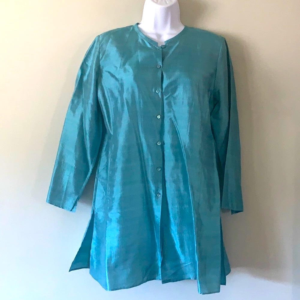 🆕 Eileen Fisher Aqua Silk Tunic Top S